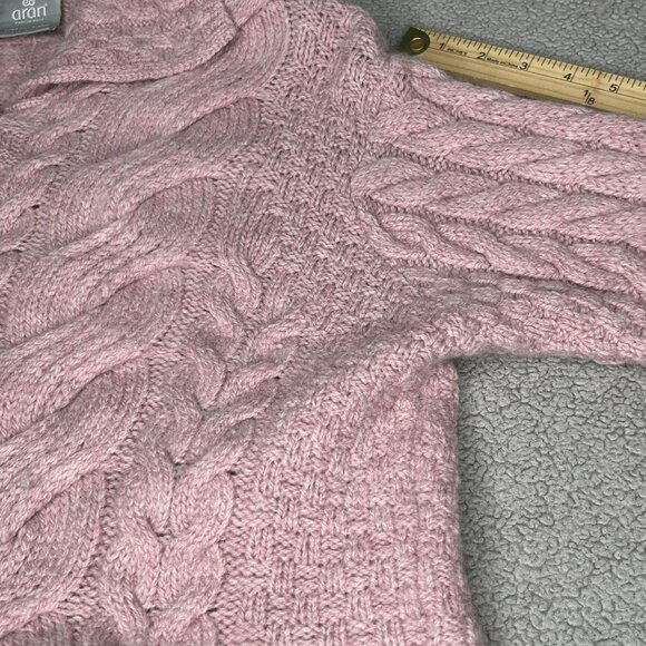 Aran Woollen Mills Sweater Womens Large Pink Merino Cable Knit Cardigan Ireland - Picture 10 of 13